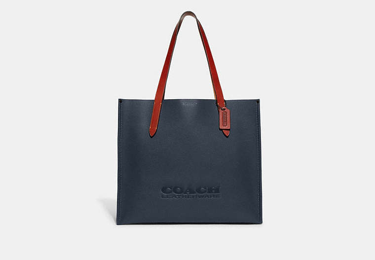 COACH®,RELAY TOTE,Polished Pebble Leather,Denim,Front View
