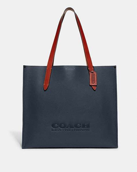 COACH®,RELAY TOTE,Polished Pebble Leather,Large,Denim,Front View