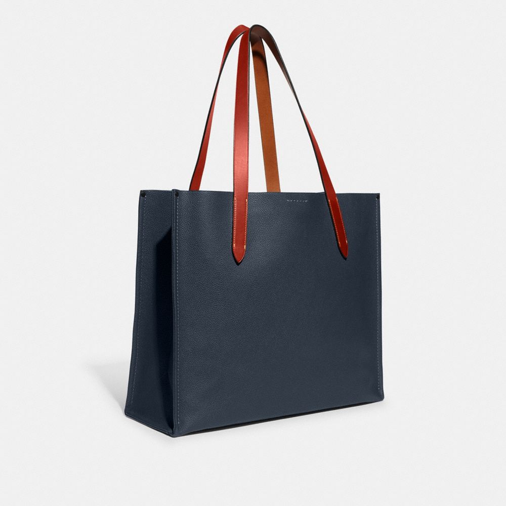 COACH®,RELAY TOTE BAG,Polished Pebble Leather,Large,Denim,Angle View
