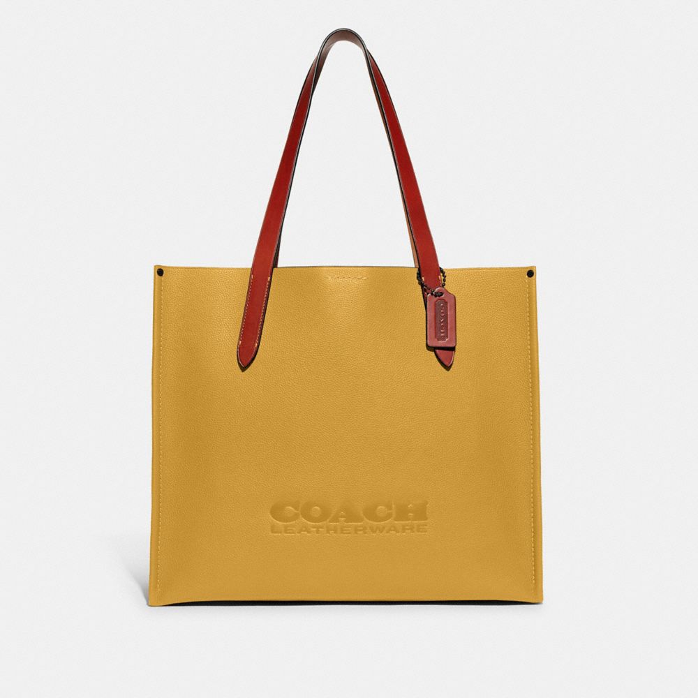 COACH®,RELAY TOTE BAG,Polished Pebble Leather,Large,Yellow Gold,Front View