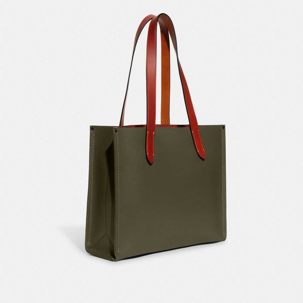 COACH®,RELAY TOTE BAG 34,Polished Pebble Leather,Medium,Army Green,Angle View