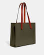 COACH®,RELAY TOTE BAG 34,Polished Pebble Leather,Medium,Army Green,Angle View
