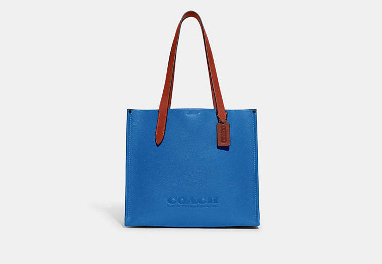 COACH®,CABAS RELAY 34,Cuir galet poli,Bleuet,Front View