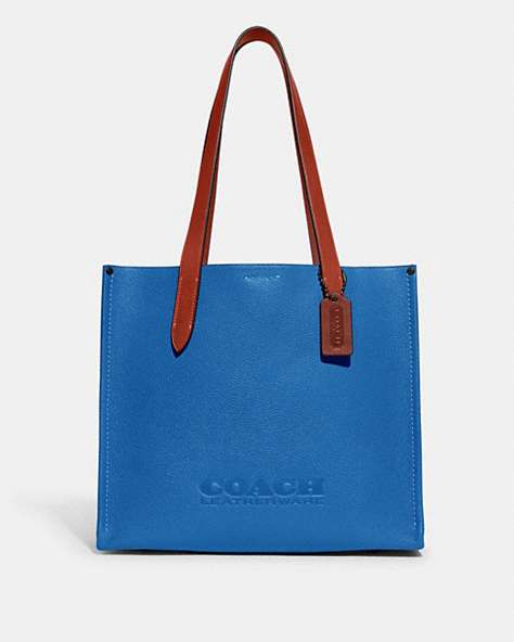COACH®,RELAY TOTE BAG 34,Polished Pebble Leather,Medium,Blueberry,Front View