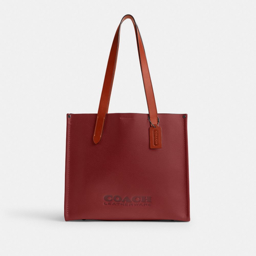 COACH®,CABAS RELAY 34,Cuir galet poli,Rouge rubis,Front View