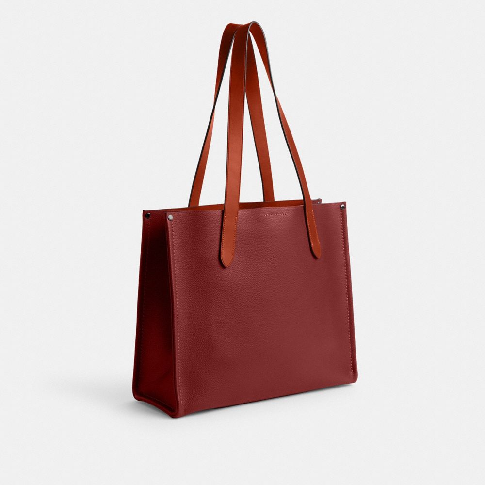 COACH®,RELAY TOTE BAG 34,Polished Pebble Leather,Medium,Ruby Red,Angle View
