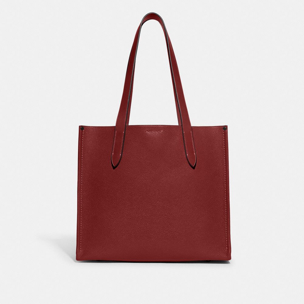 COACH®,RELAY TOTE BAG 34,Polished Pebble Leather,Medium,Ruby Red,Back View