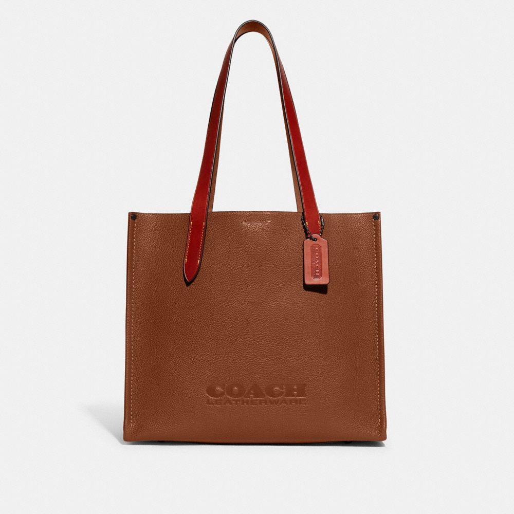 COACH®,RELAY TOTE BAG 34,Polished Pebble Leather,Medium,1941 Saddle,Front View