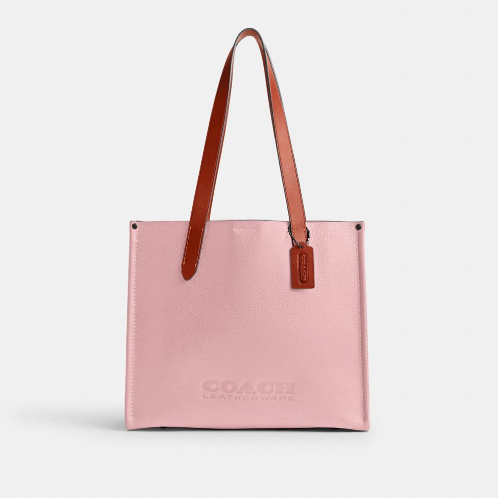 COACH®,RELAY TOTE BAG 34,Polished Pebble Leather,Medium,Soft Pink,Front View