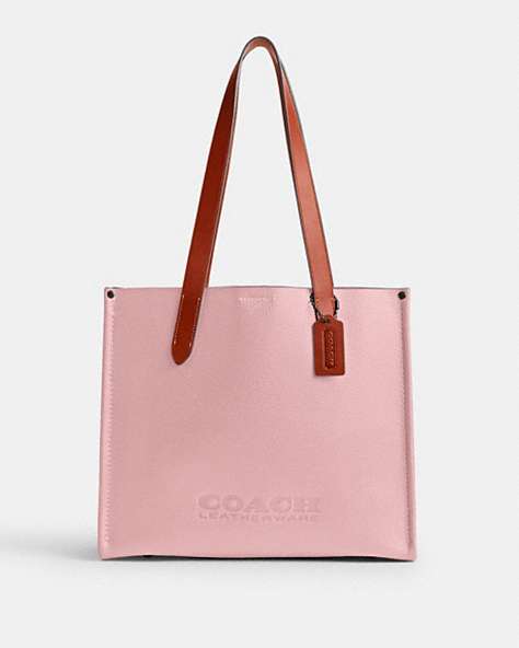 COACH®,RELAY TOTE BAG 34,Polished Pebble Leather,Medium,Soft Pink,Front View