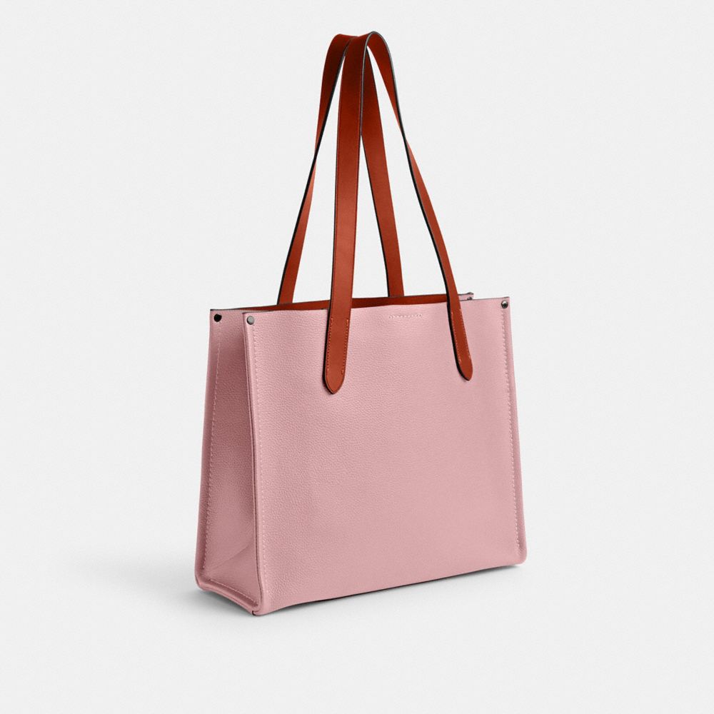 COACH®,RELAY TOTE BAG 34,Polished Pebble Leather,Medium,Soft Pink,Angle View