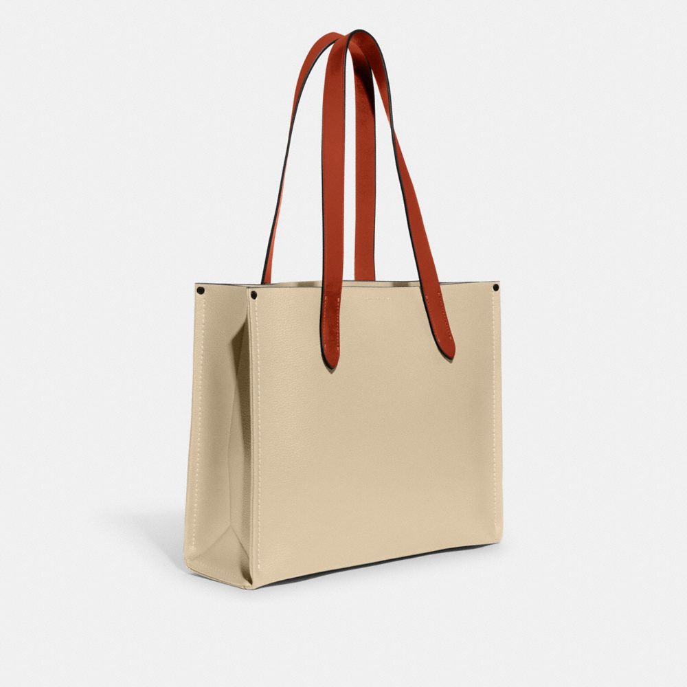 COACH®,RELAY TOTE BAG 34,Polished Pebble Leather,Medium,Ivory,Angle View