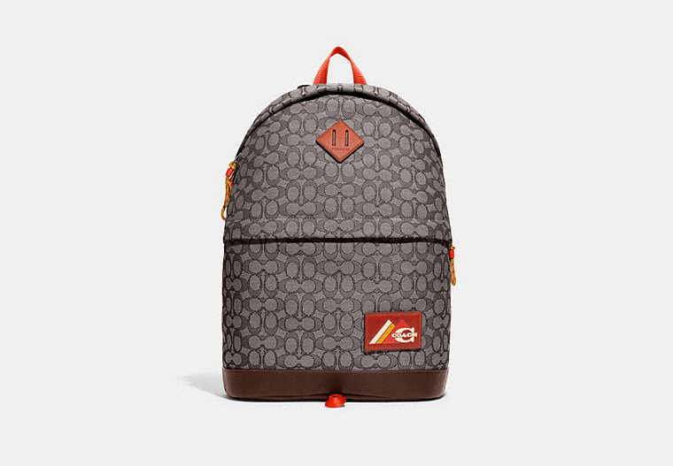 COACH®,UTILITY DOME BACKPACK IN SIGNATURE JACQUARD,Signature Jacquard,X-Large,Oak,Front View