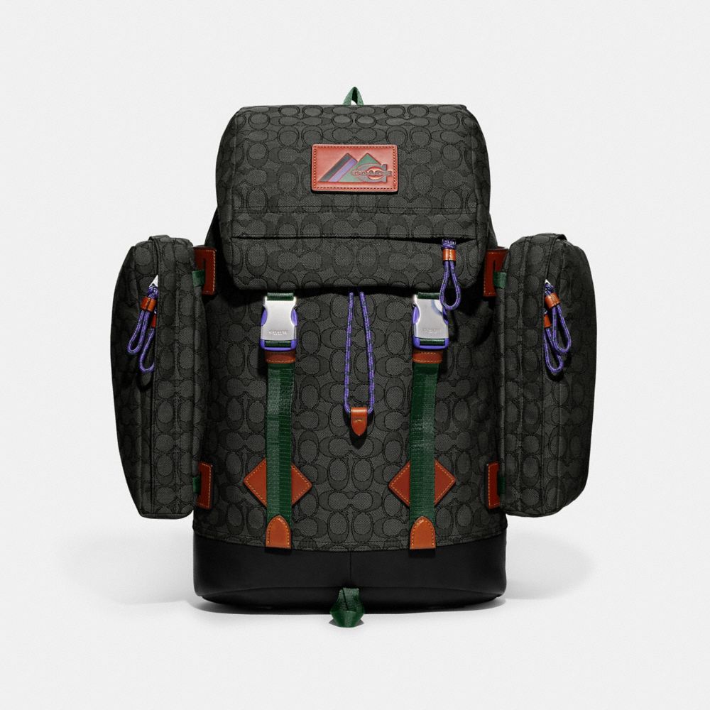 COACH®,UTILITY BACKPACK IN SIGNATURE JACQUARD,Signature Jacquard,X-Large,Charcoal,Front View