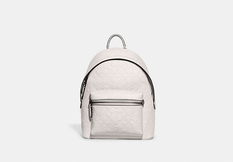 COACH®,CHARTER BACKPACK 24 IN SIGNATURE LEATHER,Chalk,Front View image number 0