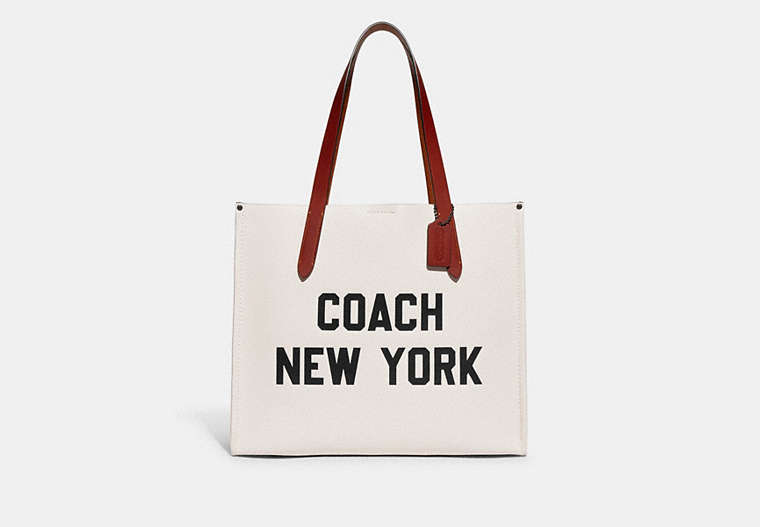 COACH®,RELAY TOTE WITH COACH GRAPHIC,Polished Pebble Leather,X-Large,Chalk Multi,Front View