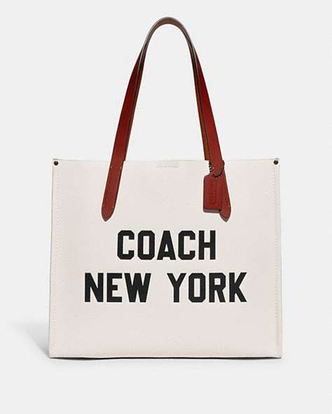 COACH®,RELAY TOTE BAG WITH COACH GRAPHIC,Polished Pebble Leather,Large,Chalk Multi,Front View