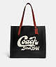 COACH®,RELAY TOTE WITH COACH GRAPHIC,Polished Pebble Leather,Large,Black,Front View