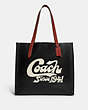 COACH®,RELAY TOTE WITH COACH GRAPHIC,Polished Pebble Leather,X-Large,Black,Front View