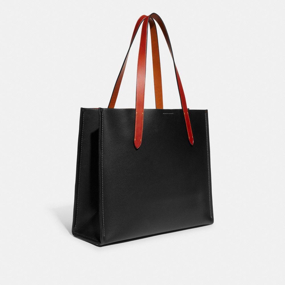 COACH®,RELAY TOTE BAG WITH COACH GRAPHIC,Polished Pebble Leather,Large,Black,Angle View