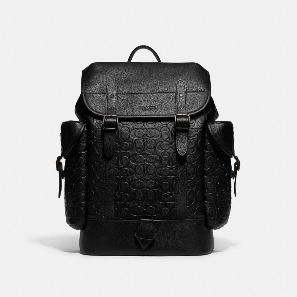 COACH®,HITCH BACKPACK IN SIGNATURE LEATHER,Large,Black,Front View image number 0