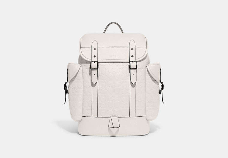 COACH®,HITCH BACKPACK IN SIGNATURE LEATHER,Polished Pebble Leather,Large,Chalk,Front View