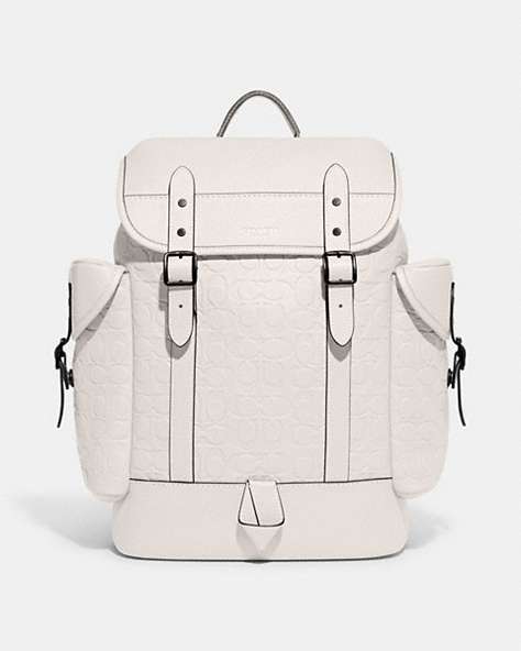 COACH®,HITCH BACKPACK IN SIGNATURE LEATHER,Polished Pebble Leather,Chalk,Front View