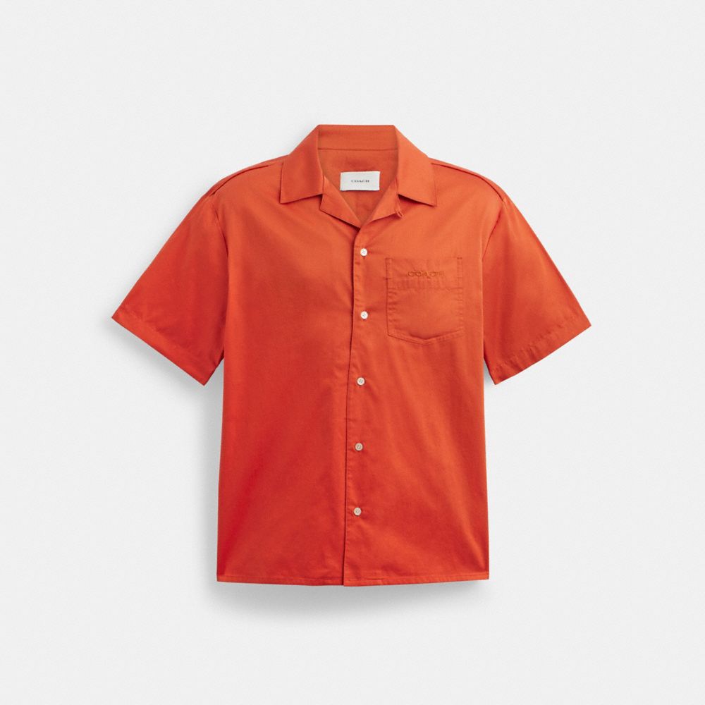 COACH®,SOLID CAMP SHIRT,cotton,Sun Orange,Front View