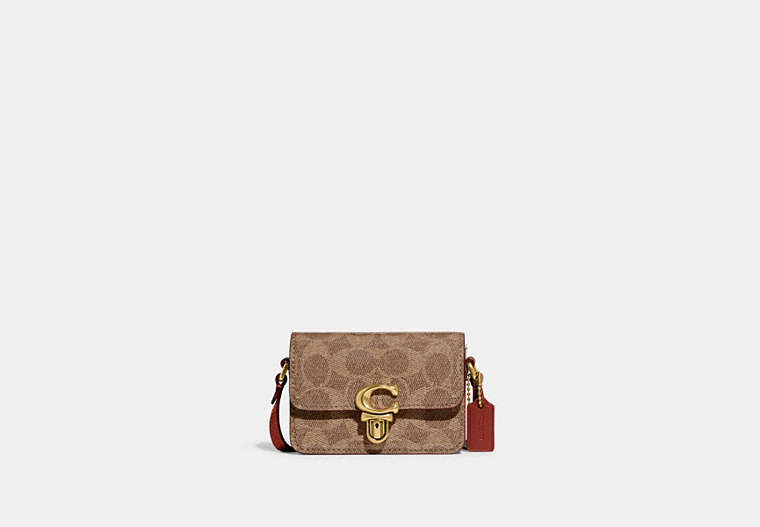 COACH®,STUDIO BAG 12 IN SIGNATURE LEATHER,Patent Leather,Mini,Brass/Tan/Rust,Front View