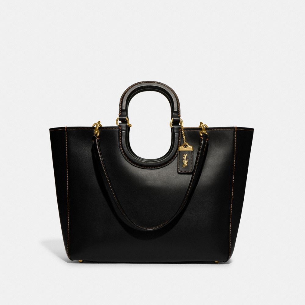 COACH®,RAE TOTE BAG,Glovetan Leather,X-Large,Brass/Black,Front View