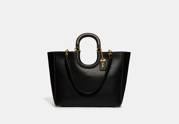 COACH®,RAE TOTE,Glovetanned Leather,X-Large,Brass/Black,Front View