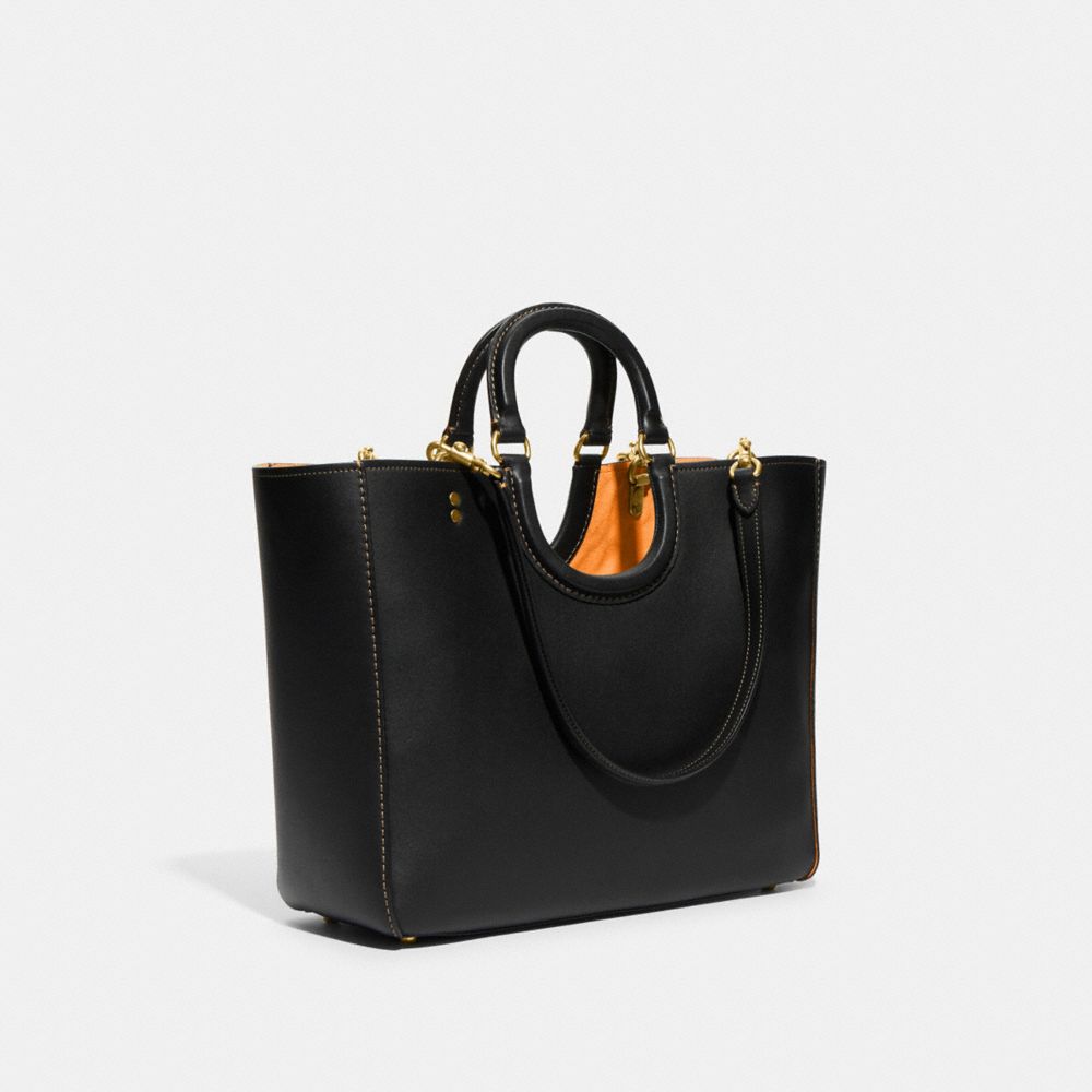 COACH®,RAE TOTE BAG,Glovetan Leather,X-Large,Brass/Black,Angle View