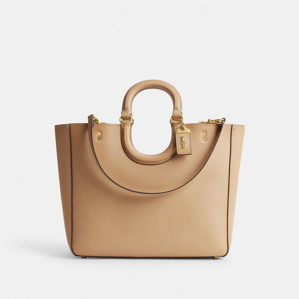 COACH®,CABAS RAE,Cuir tanné,Laiton/Beige,Front View