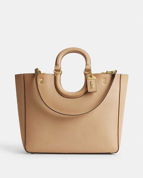 COACH®,RAE TOTE,Glovetanned Leather,X-Large,Brass/Beige,Front View
