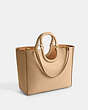 COACH®,RAE TOTE BAG,Glovetan Leather,X-Large,Brass/Beige,Angle View