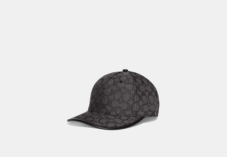 COACH®,SIGNATURE JACQUARD BASEBALL HAT,cotton,Charcoal,Front View image number 0