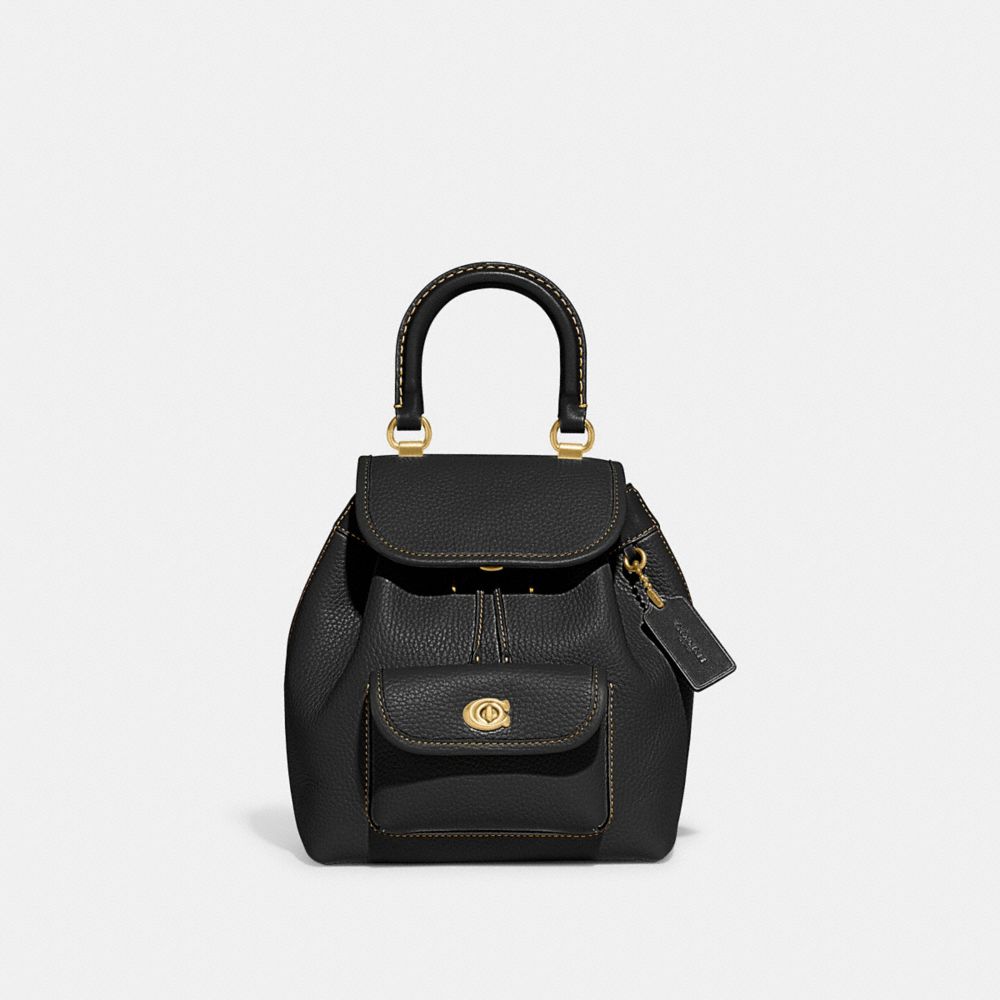 COACH®,RIYA BACKPACK 21,Glovetanned Leather,Medium,Brass/Black,Front View