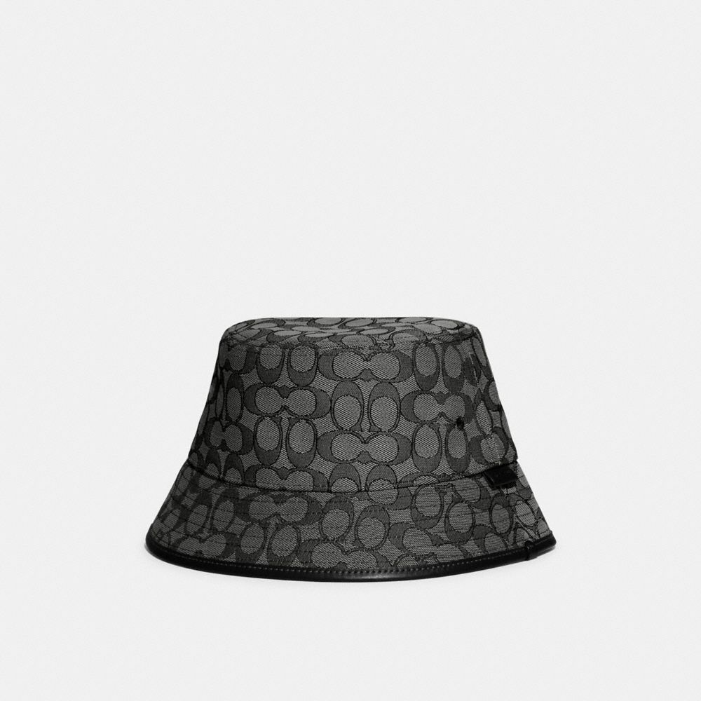 COACH®,SIGNATURE JACQUARD BUCKET HAT,Cotton/Polyester,Charcoal,Front View