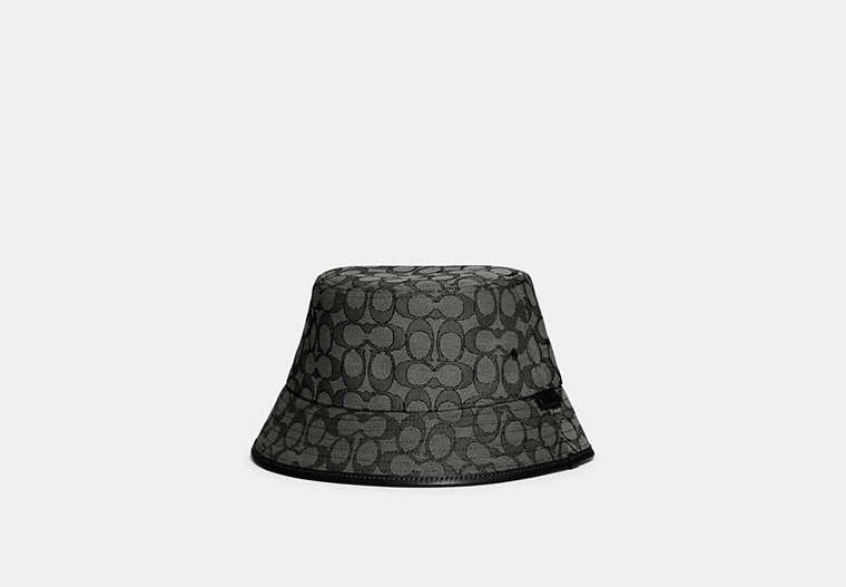 COACH®,SIGNATURE JACQUARD BUCKET HAT,Cotton/Polyester,Charcoal,Front View