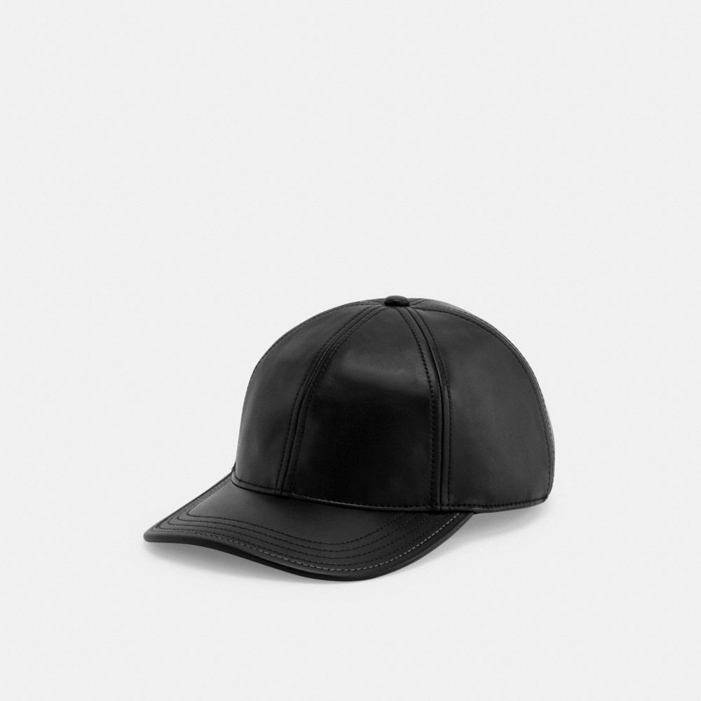 COACH®,LEATHER  BASEBALL HAT,cotton,Black,Front View