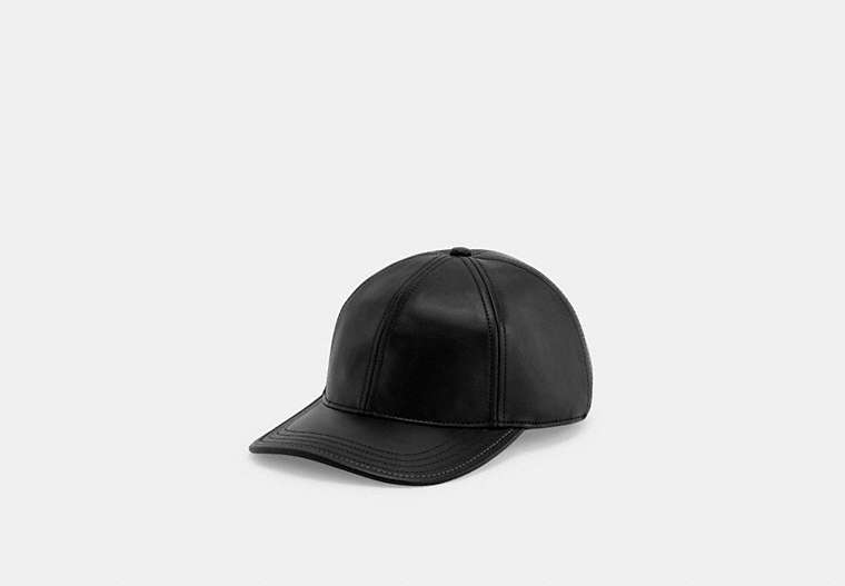 COACH®,LEATHER  BASEBALL HAT,cotton,Black,Front View