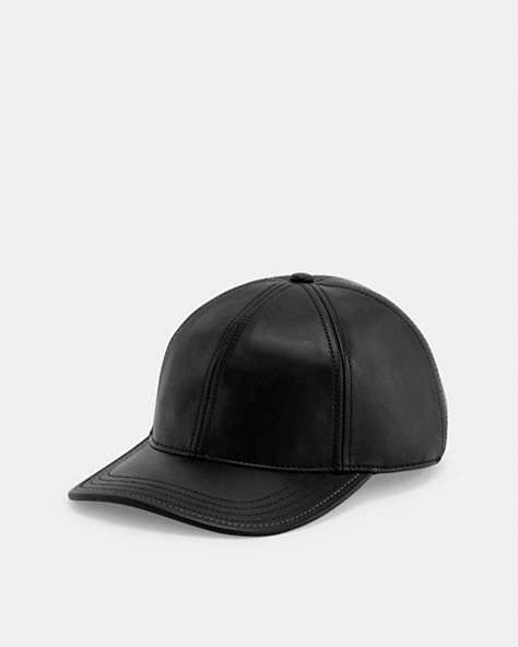 COACH®,LEATHER  BASEBALL HAT,cotton,Black,Front View