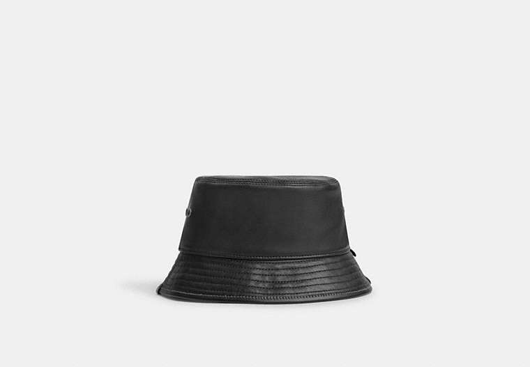 COACH®,LEATHER  BUCKET HAT,Black,Front View