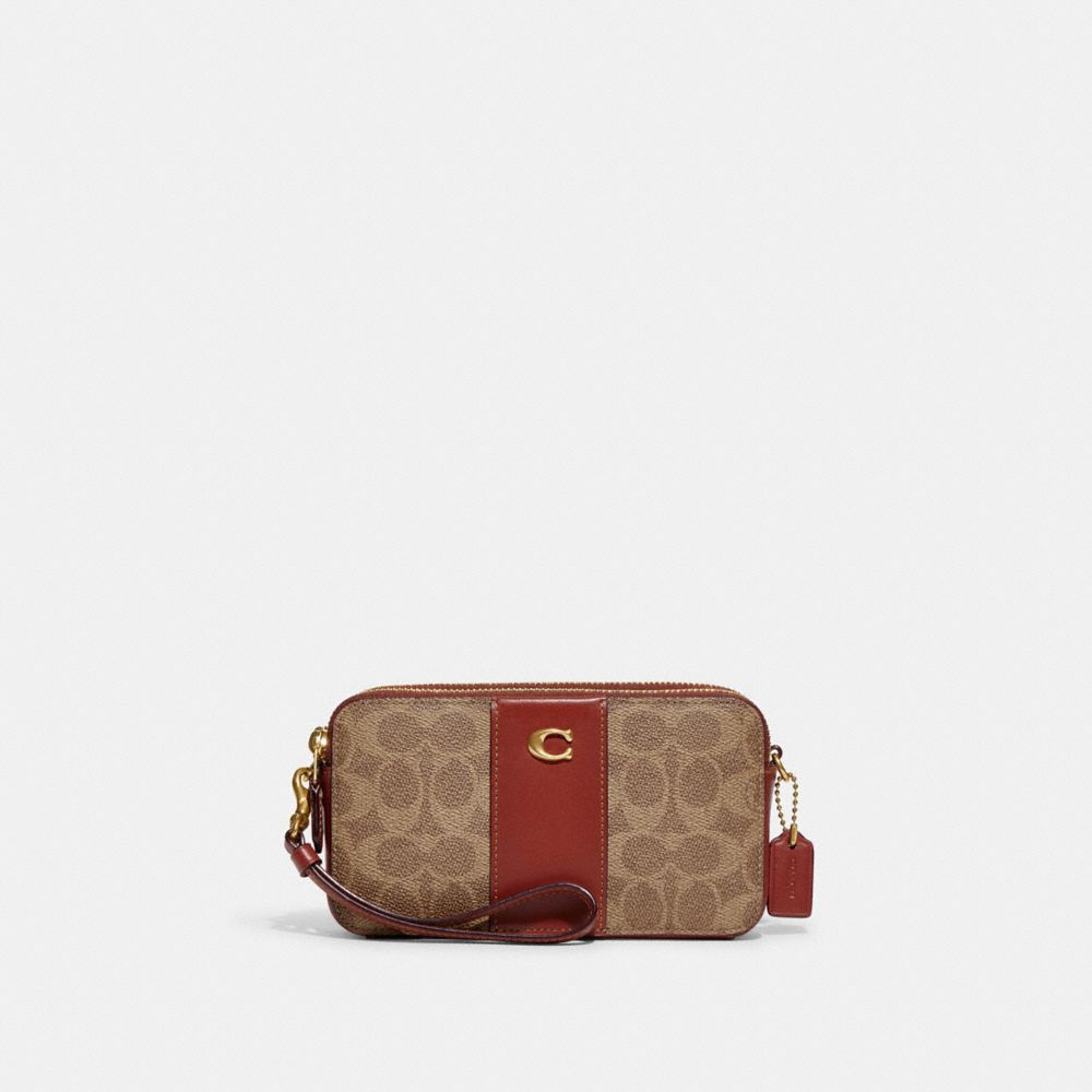 COACH®,KIRA CROSSBODY BAG IN COLORBLOCK SIGNATURE CANVAS,Refined Calf Leather,Mini,Brass/Tan/Rust,Front View image number 0