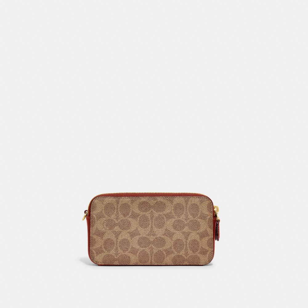 COACH®,Kira Crossbody Bag In Colorblock Signature Canvas,Leather,Canvas,Calf Hair,Wristlet,Crossbody,PVC,Color Block,Gold ...,Brown,Back View