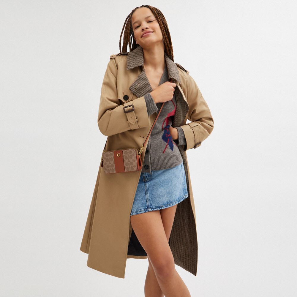 COACH®,Kira Crossbody Bag In Colorblock Signature Canvas,Leather,Canvas,Calf Hair,Wristlet,Crossbody,PVC,Color Block,Gold ...,