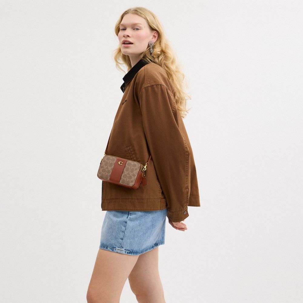 COACH®,Kira Crossbody Bag In Colorblock Signature Canvas,Leather,Canvas,Calf Hair,Wristlet,Crossbody,PVC,Color Block,Gold ...,