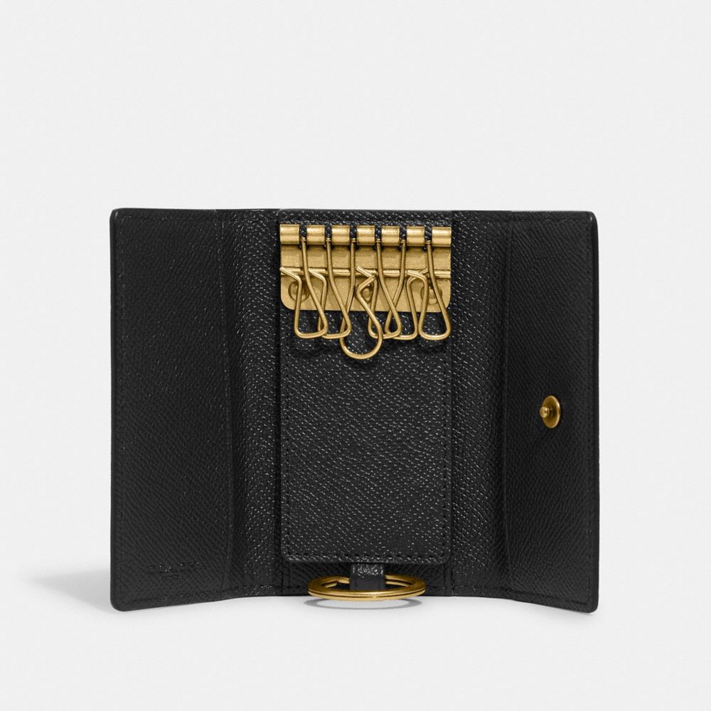 COACH®,Six Ring Key Case,Leather,Key Chain,Continental,Metal,Logo,Key Ring,Casual,Black,Inside View,Top View