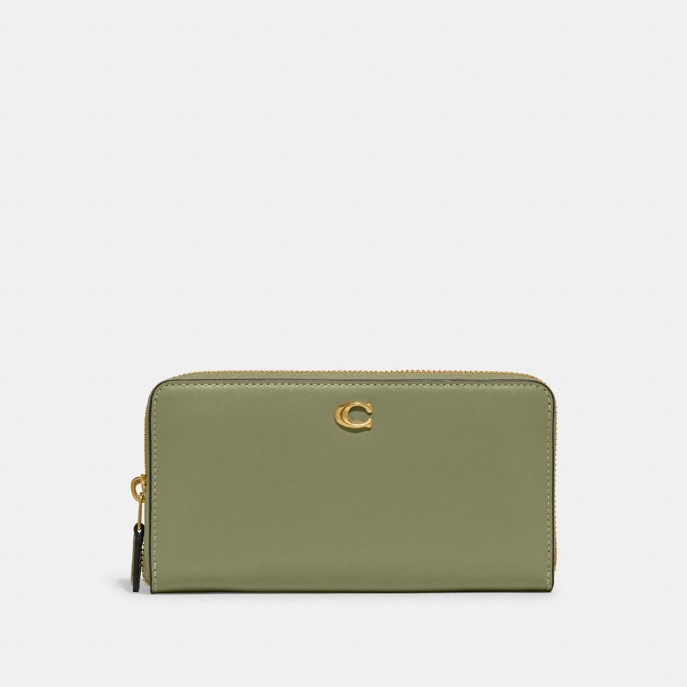 COACH®,ACCORDION ZIP WALLET,Refined Calf Leather,Mini,Brass/Moss,Front View