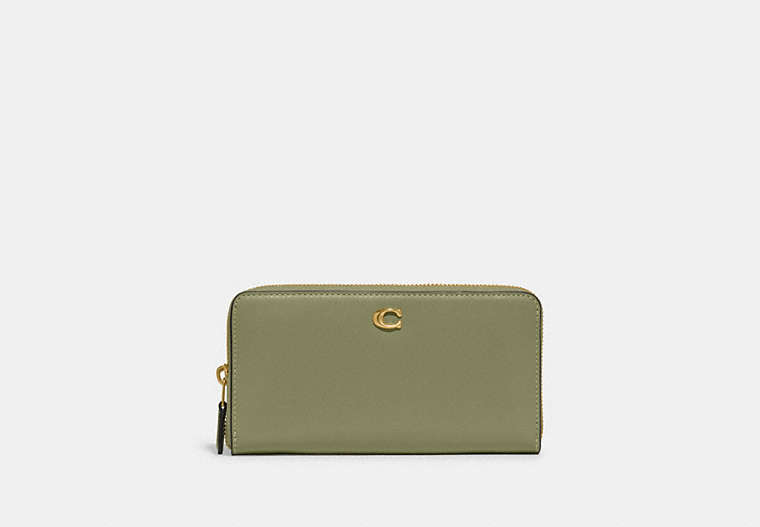 COACH®,ACCORDION ZIP WALLET,Refined Calf Leather,Mini,Brass/Moss,Front View